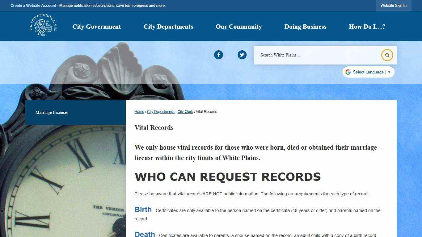 Vital Records | White Plains, NY - Official Website