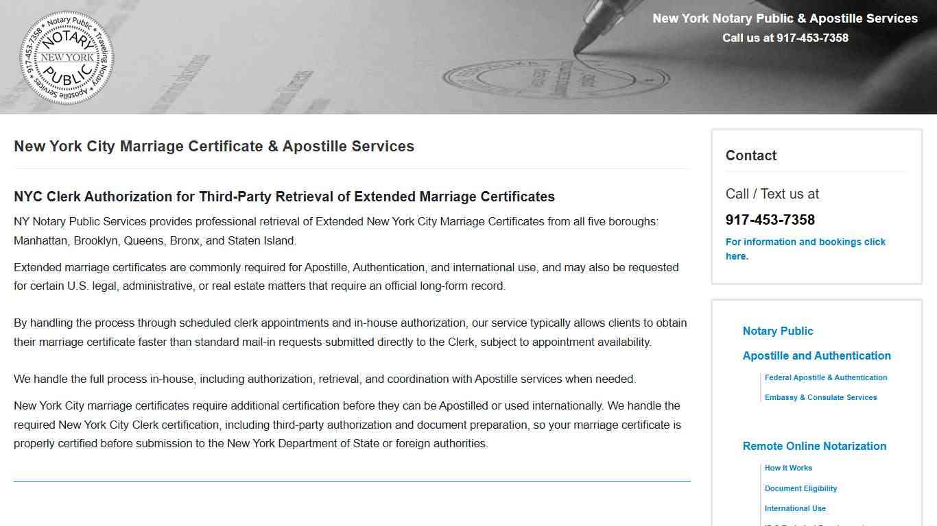 NYC Extended Marriage Certificate Services | Apostille Support