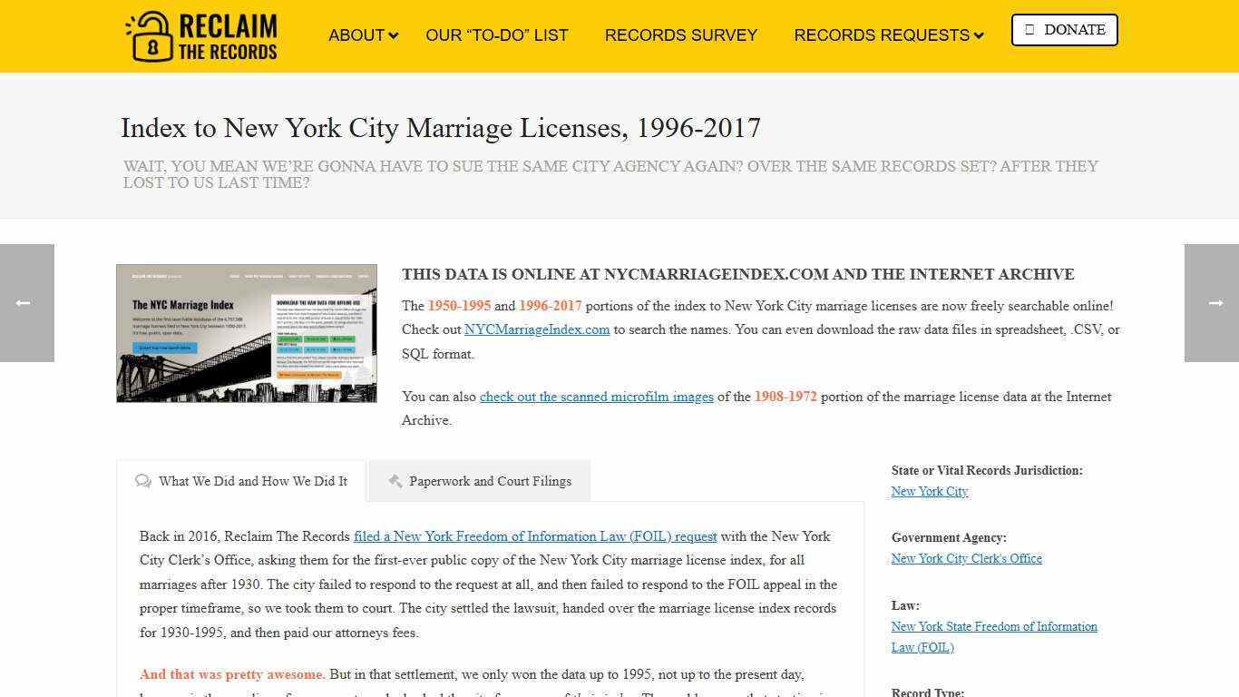 Index to New York City Marriage Licenses, 1996-2017 - Reclaim The Records