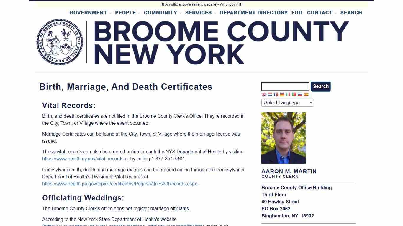 Birth, Marriage, and Death Certificates | Broome County